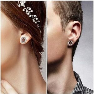 5 Pairs Ear Gauges CZ Diamond Plugs Tunnels Stainless Steel Dangle Cross Earrin
